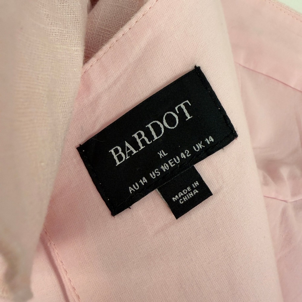 Bardot Pink Linen Corset‎ Mini Dress Women XL US 10 Ruffle Off Shoulder Coquette - Picture 3 of 9
